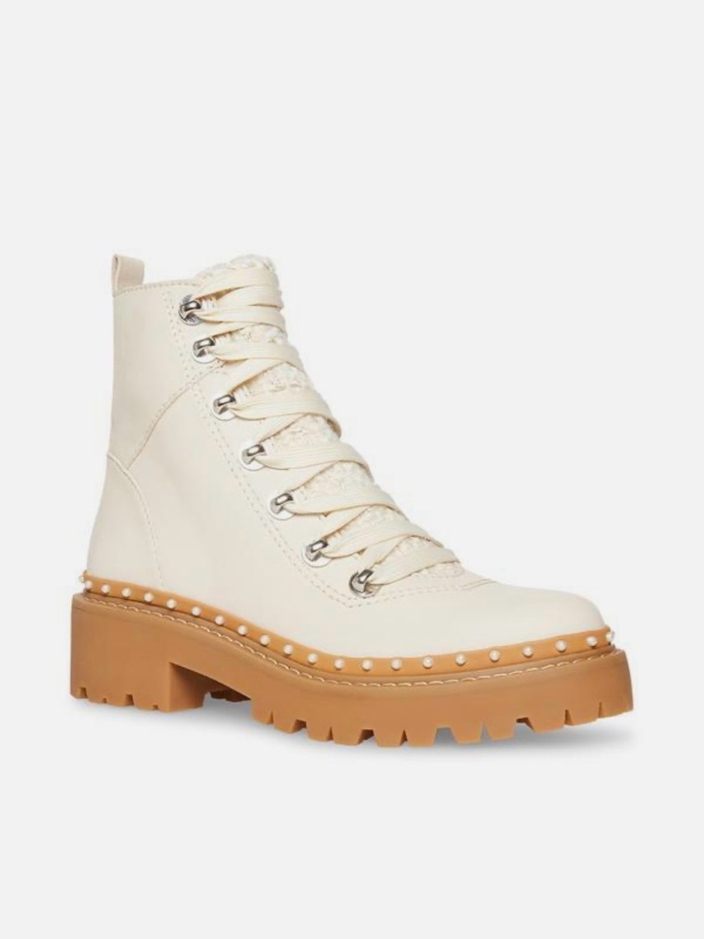Steve Madden Women’s Cream Lace-Up Combat Boots with Trim